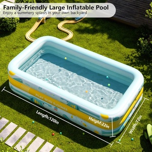 สระน้ำเป่าลมสำหรับเด็กเล็ก สีฟ้า วัสดุ PVC และเหล็ก ขนาด 90x75.6 ซม. - Product Image 6