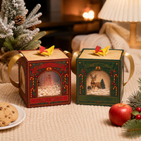 Boîte cadeau de Noël vintage avec couvercle cloche 3D, ruban et poignée, pour emballer pommes, biscuits et bonbons de Noël, rouge et vert, 2 couleurs
