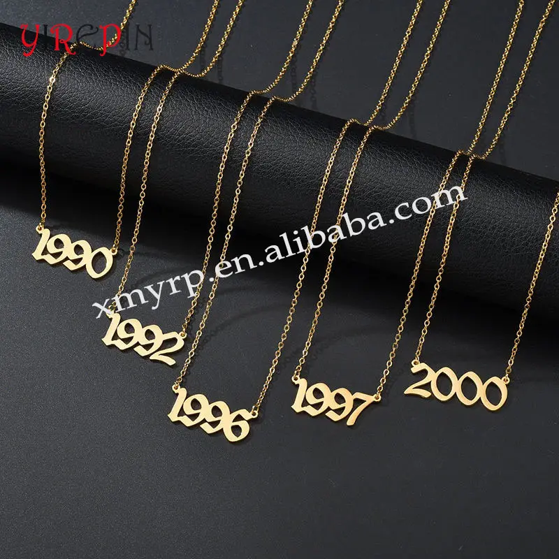 Wholesale customized women's jewelry pendants, 18K gold-plated stainless steel, year of birth necklaces bracelets ankles rings