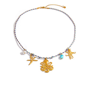 Collier en acier inoxydable avec pendentif étoile de mer et coquillage, chaîne de clavicule en or 18 carats pour femme, bijoux de fête - Product Image 5