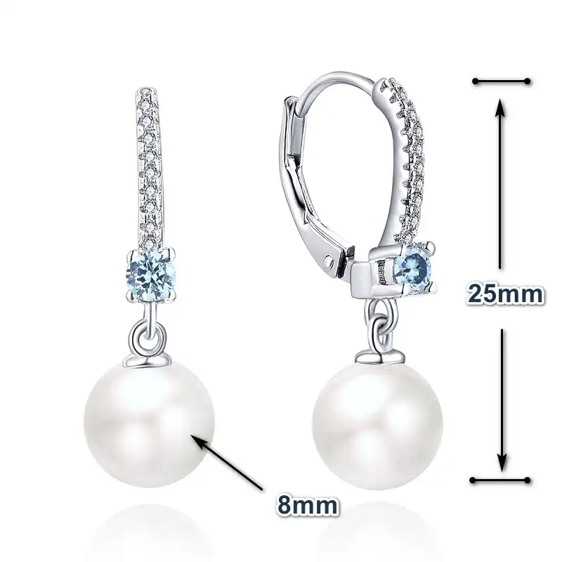 Roxi — boucles d'oreilles pendantes en argent Sterling 925, bijou avec imitation de perles d'eau douce, en pierre bleu ciel