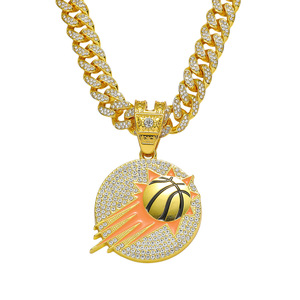 Ciondolo con Logo della squadra di cristallo ghiacciato con catena a maglie cubane di lusso personalizzato da uomo Phoenix Suns <span class=keywords><strong>argento</strong></span> e oro placcato - Product Image 3