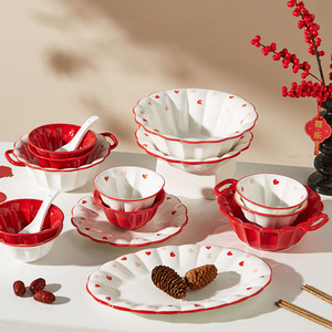 Tazón de Cerámica con Estampado de Corazón al por Mayor, Regalos de San Valentín <span class=keywords><strong>para</strong></span> <span class=keywords><strong>Parejas</strong></span>, <span class=keywords><strong>Tazones</strong></span> de 5 y 9 Pulgadas y Olla de Cerámica <span class=keywords><strong>para</strong></span> Guisos de 8 Pulgadas con Asa - Product Image 4