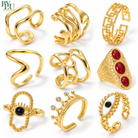 Tren Perhiasan Terbaru Cincin Perhiasan Lapis Emas 18K Cincin Baja Tahan Karat Model Terbuka Tidak Beraturan Desain Terpilin Perhiasan Jari