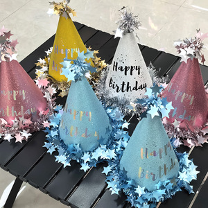 Nuevo Sombrero de Cumpleaños de Estrellas Brillantes Doradas en Forma de Cono para Niños y Adultos, Sombrero de Fiesta Rojo con Purpurina en Punta - Product Image 1