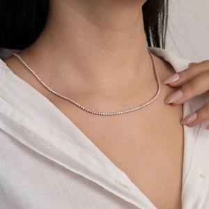 925 <b>Silver</b> Moissanite Round Cut Diamond <b>Tennis</b> <b>Necklace</b> Sterling <b>Silver</b> 16 Inch Anniversary Gift for Her - Product Image 4