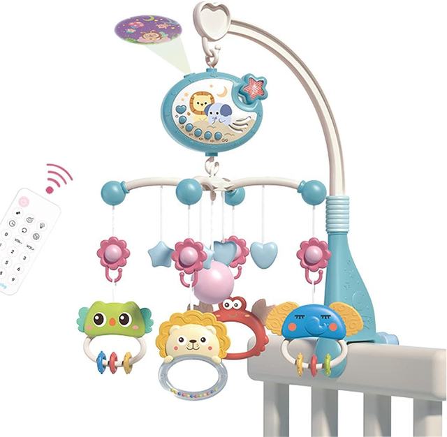 Baby Musical Crib Mobile and Rattle Remote Control Function 360 Rotating Mobile Baby Toys With Projection