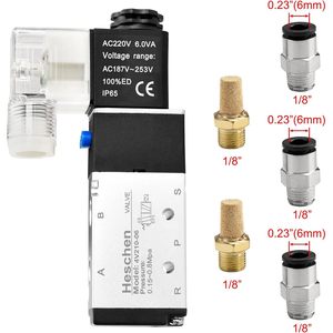 Válvula Neumática Eléctrica Heschen 4V210-06 220VAC de 5 Vías y 2 Posiciones, Bobina Simple PT1/8, Aluminio - Product Image 5
