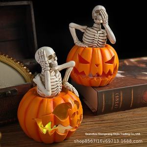 Piccola Zucca Scheletro Ornamentale Luminosa per Halloween e Natale, Decorazione per la Casa, Giorno della Morte, in Plastica, Stile Messicano, per Uso Esterno - Product Image 3