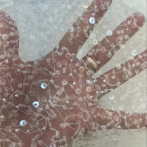 Tela de <span class=keywords><strong>Tul</strong></span> Bordada con Lentejuelas Transparentes y Cuentas, para Vestidos de Fiesta y Bodas, en Oferta - Product Image 1