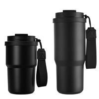 Vasos Negros para Regalo Empresarial con Infusor de Té de Frutas, Doble Forma de Beber, Taza de Café de Acero Inoxidable Promocional con Marca OEM para Viajes