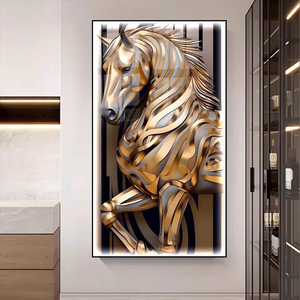 Décoration d'entrée moderne simple luxe cheval abstrait verre diamant cristal porcelaine peinture toile art mural - Product Image 2