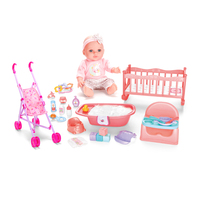 LK Toys Nuevo Diseño de Juego de Simulación de Bebé de Silicona, Cochecito de Juguete, Cuna para Muñecas de 12 Pulgadas, Bañera con 4 Sonidos para Juego de Roles