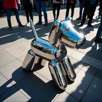 Sculpture de chien en acier inoxydable sur mesure, taille réelle, polie, plaquée argent, 3D, simplicité moderne, pour décoration extérieure