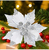 Grandes fleurs de poinsettia à paillettes de Noël, ornements pour arbre de Noël avec longues tiges, décorations de fête de Noël DIY