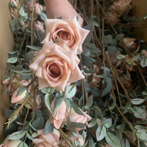 Fleurs de style champ d'europe du nord, roses artificielles de mariage en soie à 4 têtes pour <span class=keywords><strong>bouquet</strong></span> de mariée, L-347 - Product Image 3