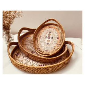 Eco-Chic Woven Rattan & Natural Rope <b>Round</b> <b>Tray</b> Handmade Home Decor for Coffee <b>Table</b> & Dining Organization Sea Grass - Product Image 5