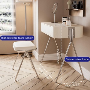 NOVA Modern <strong>Compact</strong> Vanity Makeup <strong>Table</strong> With Stool Apartment Bedroom Furniture Black <strong>Dressing</strong> Desk With Gold Metal Legs - Product Image 2