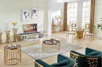 Re-A302 Lei De Nuo Table à manger ronde moderne en verre doré avec structure en acier inoxydable, ensemble de 6 chaises pour hôtel, maison et bureau