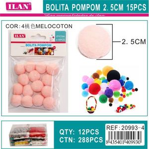 Palline di Natale Ilan Pompon 2,5 cm Melocoton 15 Pezzi Decorazioni Artigianali - Product Image 3