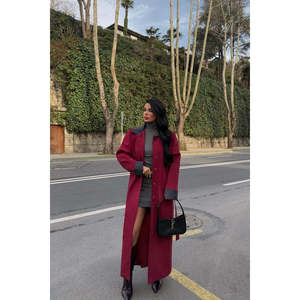 Gabardina Larga para Mujer, Color Borgoña, Cuello Camisero, Doble Botonadura, Relleno de Algodón, Impermeable, Estampado Informal, Corta, para Otoño/Invierno - Product Image 6