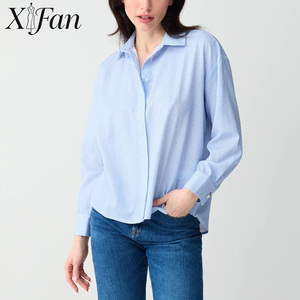 Factory Custom Women's 100% Cotton Poplin Floral Shirt Spring Summer Casual Comfortable Turn-<b>Down</b> Collar Oversized Eco-Friendly - Product Image 1