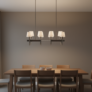 Lámpara de Techo Tradicional de 8 Luces, Rectangular, de Acero Negro, con Pantallas de Tela, para Sala de Estar, Iluminación Interior - Product Image 2