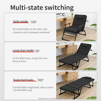 Sofá Cama Plegable de Doble Uso, Negro, Ajustable, de Metal y Tela, con Almohadas, para Sala de Estar Moderna