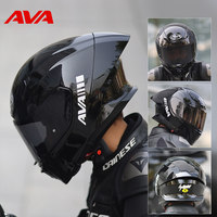 Casque de moto intégral en fibre composite certifié 3C AVA Titanium Lightning pour hommes et femmes, hiver, course, anti-buée, toutes saisons
