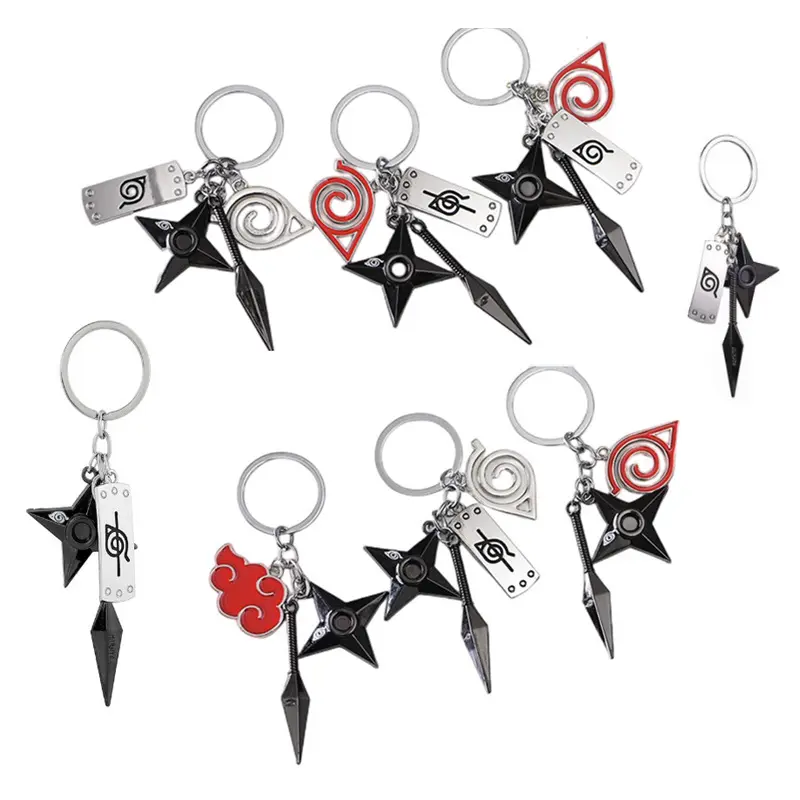 15 Design Anime Ninja Warrior Headband small Kunai and Star Shuriken Metal Pendant Keychains in OPP bag for cosplay