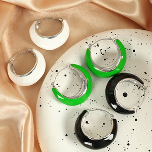 Pendientes de aro verde, negro, blanco, aleación de zinc, joyería de fiesta para mujer, diseño geométrico EH38 - Product Image 2