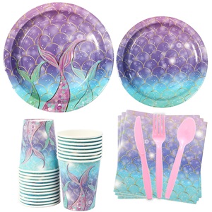 Mermaid Birthday Party Set Decorations Disposable Napkins Paper Plate Paper Cup Party Tableware Set - Product Image 1