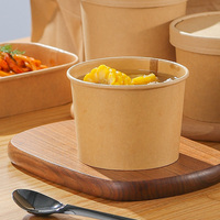 Saladier en papier kraft jetable à emporter avec couvercle pour animaux de compagnie Saladier en papier kraft personnalisé et recyclable en gros