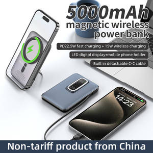 PD22.5W Fast <b>Charging</b> 5000mAh Powerbank 15W <b>Wireless</b> Magnetic Detachable C-C Cable Power Bank With <b>Stand</b> - Product Image 2