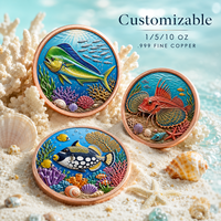 Pièce de monnaie en cuivre pur 999 de 1 oz, thème monde sous-marin moderne, animaux marins Feng Shui, édition en relief coloré avec impression UV