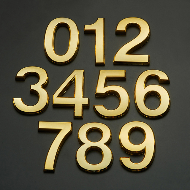 Custom Metal Digital Name Plate with 3D 0-9 and English Alphabet Gold Silver Plastic Plating
