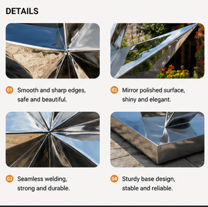 Escultura de Estrella de Cinco Puntas 3D en Acero Inoxidable Pulido Espejo BSA 304/316L, Estatua de Estrella Metálica para Exteriores, Jardín, Plaza, Villa - Product Image 3