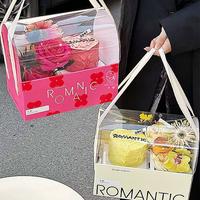 Boîtes à gâteaux transparentes en carton biodégradable personnalisées en gros, nouveau design, sacs à main à fleurs, Saint-Valentin, fête des mères