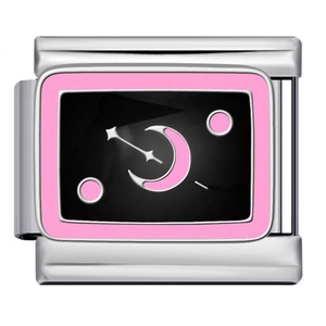 Charm Modulari Italiani Rosa e Neri con Linee Astratte, Minimalisti, Floreali, Luna, Stella, 9mm, per Bracciale <span class=keywords><strong>Nomination</strong></span> - Product Image 5