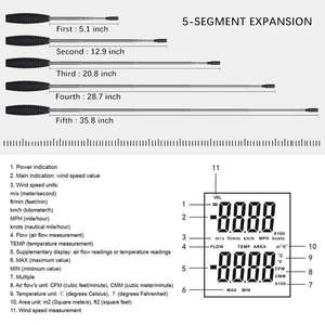 Hasta 0,1 m/s Medidor <span class=keywords><strong>de</strong></span> velocidad del <span class=keywords><strong>viento</strong></span> Anemómetro <span class=keywords><strong>de</strong></span> termistor digital para la industria Anemómetro <span class=keywords><strong>de</strong></span> cable caliente 0,01 m/s OEM - Product Image 4