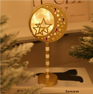 DAMAI Eid Mubarak Golden Tabletop Sign Night <b>Light</b> Wooden Ambiance Lamp with Moon-Holding-<b>Star</b> Ornament for Ramadan - Product Image 2