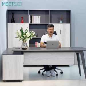 Modern Convertible MFC Wood Panel Executive Office <b>Table</b> for Boss for Home Office or Workshop Use - Product Image 4
