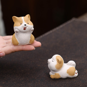 Figurine de chien de compagnie Zisha en argile peinte à la main, signe du zodiaque Corgi Caniche, jouet de thé, accessoire de service à thé, décoration d'intérieur - Product Image 2