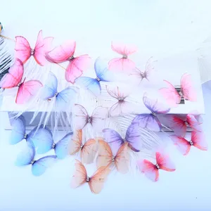 Gradient Color 3D beaded Butterfly Appliques 50mm Translucent Chiffon Organza Fabric with Beads for Party Decor Doll Embellis