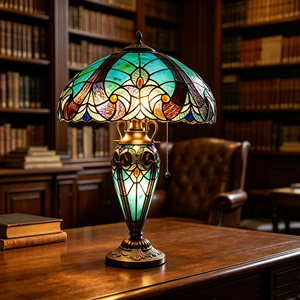 Lampe de <span class=keywords><strong>table</strong></span> rétro en verre teinté double, lampe de bureau décorative en mosaïque de verre artisanale, lampe de nuit pour la maison, l'hôtel, la villa - Product Image 2