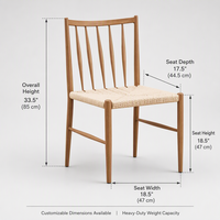 Chaise de salle à manger moderne en bois avec dossier à tiges et assise tressée sans accoudoirs pour cuisine et café