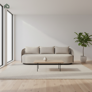 Banu <b>Sofa</b> Teak <b>Wood</b> <b>Frame</b> Combined Upholstery Synthetic Rattan Creates Durable Modern Comfort Outdoor Living Room Furniture - Product Image 1