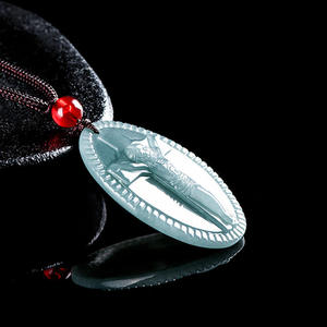 Pendentif en Jadeite Naturelle Bleu Eau de Jais, Bijou UNISEXE, Design Original Sculpté, Religion FG08 - Product Image 2
