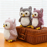 Peluche Hibou Kawaii Shaggy, Animal en Peluche Hibou Réaliste avec Yeux Dorés, Doux, Gris, Rose, Violet, Poupée Oiseau pour Filles, Cadeau