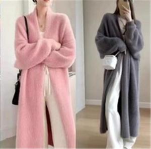 Stylische Flauschige Strickjacken, Locker Geschnittene Lange Jacken, Mohair-Pullover, Einfarbige Midi-Cardigans für Damen - Product Image 2